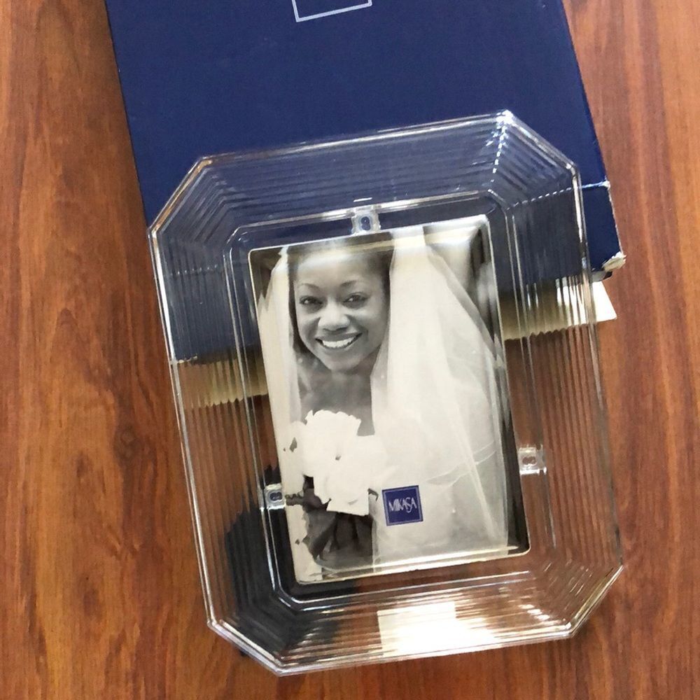 New in box MIKASA Glass beveled Picture frame. Great for weddings.